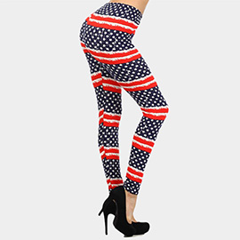 American USA Flag Patterned Casual Comfy Star Stripe Leggings